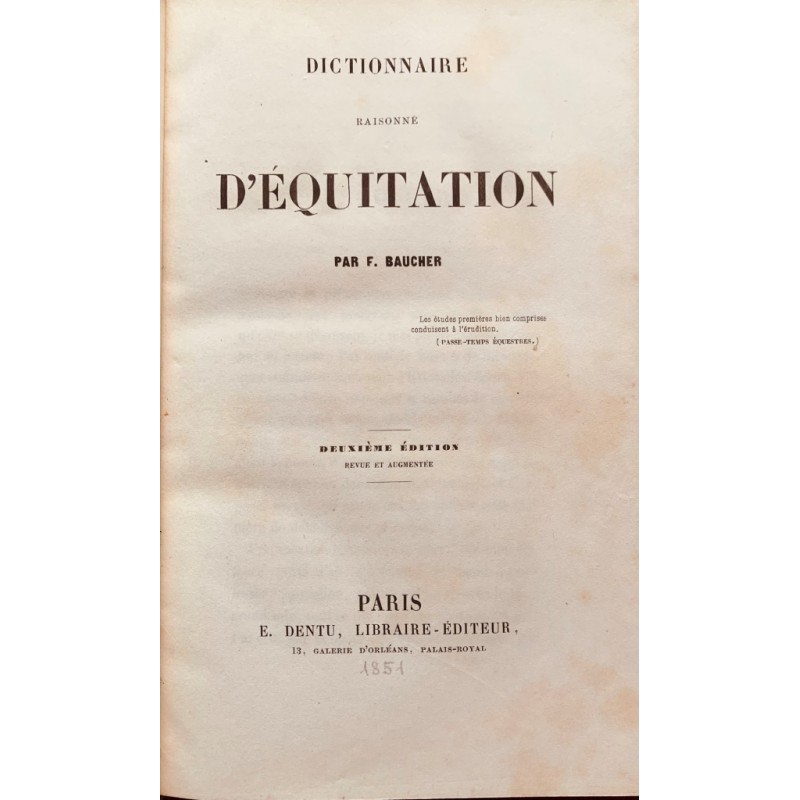 Dictionnaire raisonné d’équitation (seconde édition)