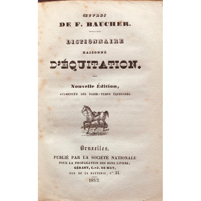 Dictionnaire raisonné d'équitation (première contrefaçon belge)