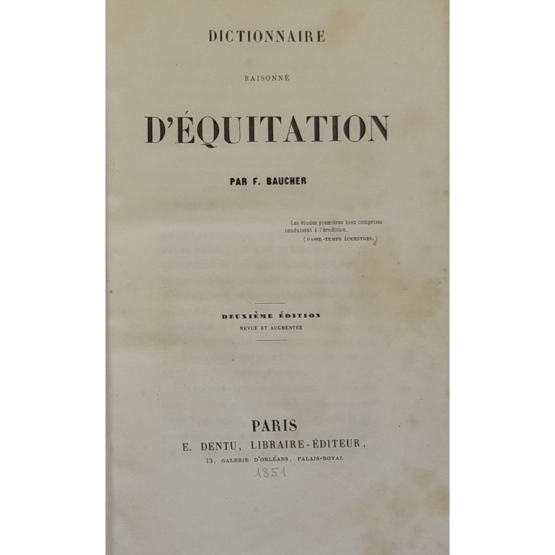 Dictionnaire Raisonné d’Equitation