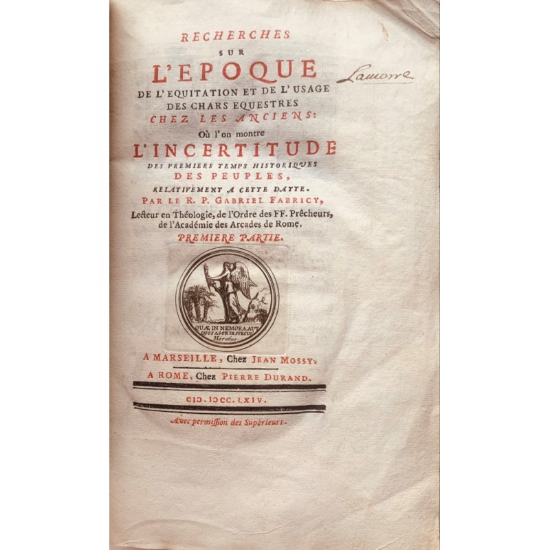 Recherches sur l'époque de l'équitation et de l'usage des chars équestres chez les anciens